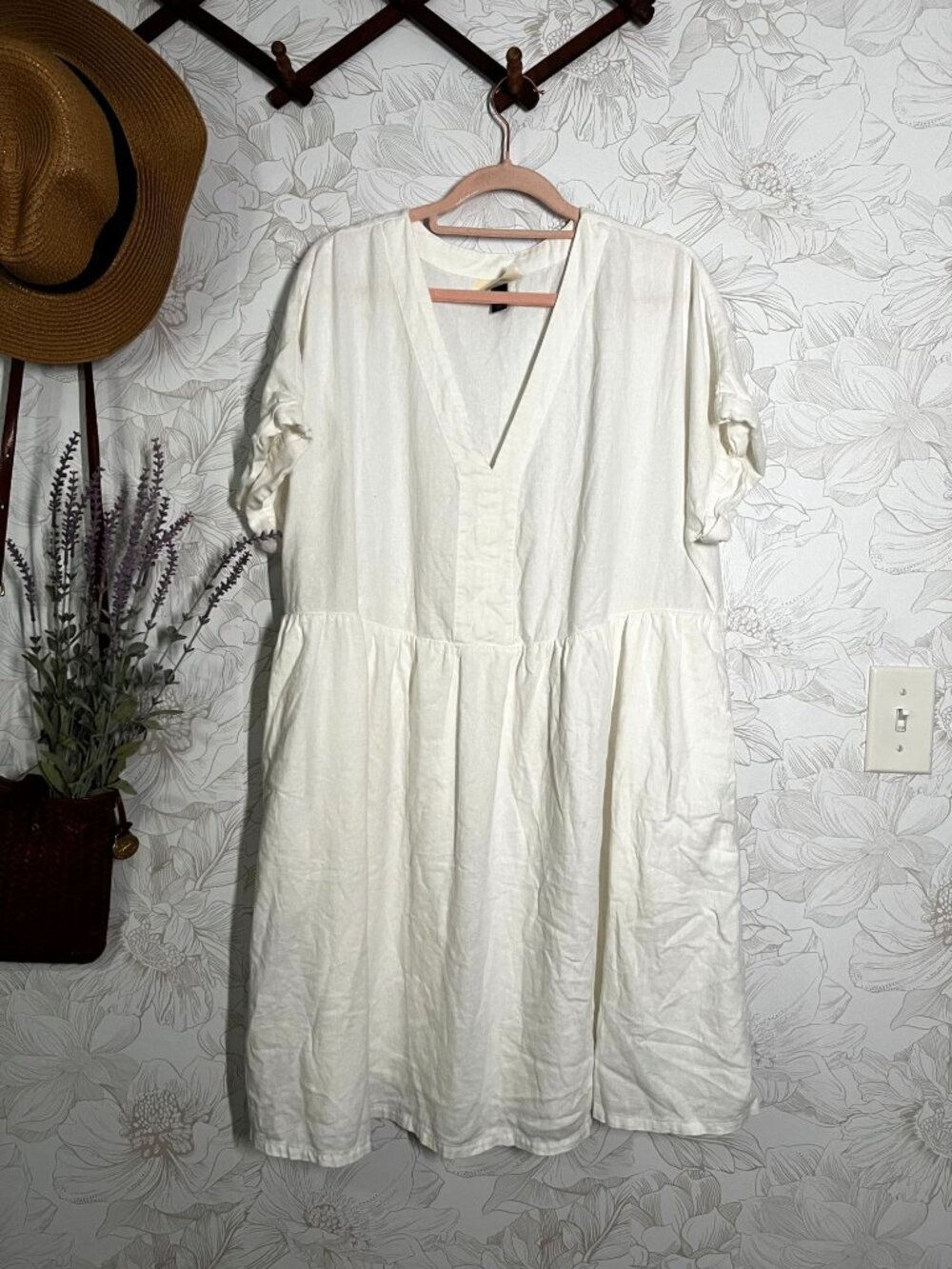 Universal Thread Womens White Midi Dress XXL V-Neck Short Sleeve With Pockets